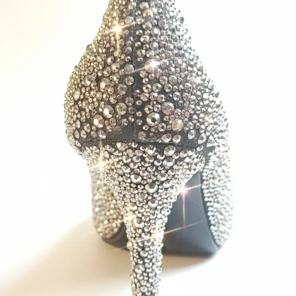 Christian Louboutin Sparkling Silver Peep-Toe Heels - Picture 4 of 6